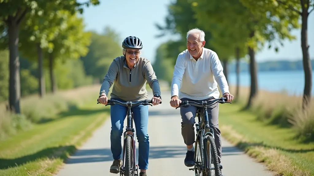 Senior cyclists on Baltic coast path